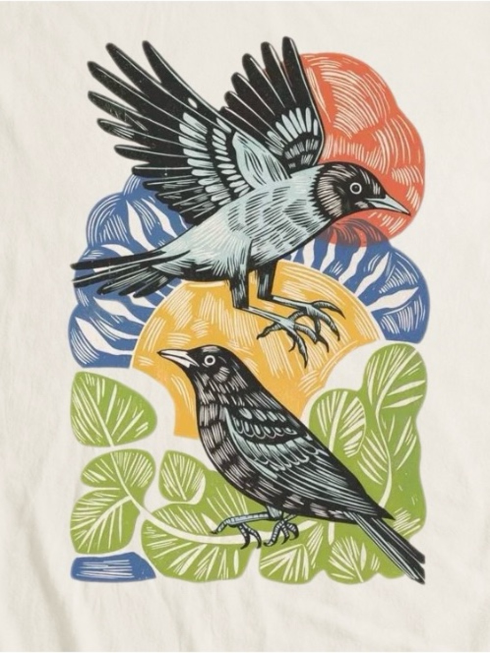 Gildan Cream Tee with Multicolor Bird Illustration - Picture 2 of 2
